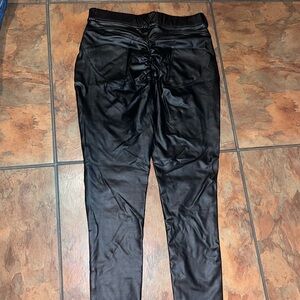 Black Faux Leather Ruched Leggings